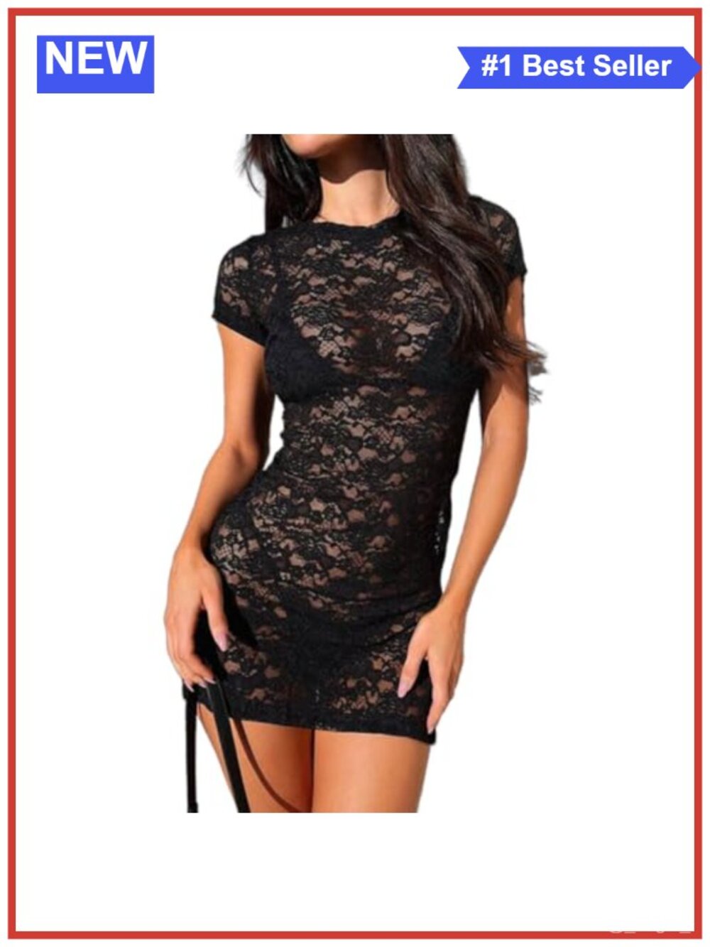 Women's Floral Lace Bodycon Mini Dress Short Sleeve Side Slit Party Club